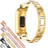 KOMEI Compatible with Charge 3/3 SE Bands, Classic Stainless Steel Bands Premium Metal Bangle Wristbands with Adjustable Butterfly Clasp Repacement Band Wrist Accessories Straps (Gold-A)