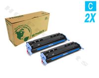 Remanufactured Replacement for HP 124A (2 x Q6001A) Cyan Toner Cartridge for HP Color Laserjet 1600, 2600N, 2605DN, 1015MFP, 1017MFP Series Printers.