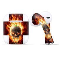 Protective Skin Wrap for Apple AirPods, Vinyl Sticker Cover Decal, Fire Skull in Flames
