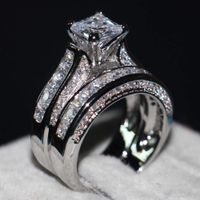 2-in-1 Womens Vintage White Diamond Silver Engagement Wedding Band Ring Set Valentine's Festival Gifts for Boyfriend Girlfriend (US Size)