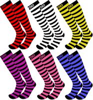 Plus Size Wide Calf 15-20mmHG 6-Pair Knee High Colorful Striped Compression Socks for Men & Women, 4XL/5XL