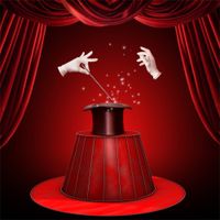 Leowefowa 5X5FT Vinyl Red Curtain Backdrop Making Magic Trick White Gloves Black Hat Shining Spots Theater Show Interior Abstract Photography Background Baby Kids Adults Photo Studio Props