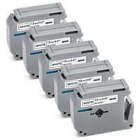 Mata1 Label Tape Refills (Black Print on White, 12mm x 8m, 5 Pack), Compatible with Brother PT-65/70/70BM/70SR/80/85/90 Label Makers, Non-Laminated M Tape Replacement Cartridges, Self-Adhesive Tape