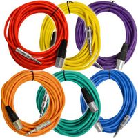 Seismic Audio - SATRXL-M25BGORYP - 6 Pack of Multiple Colors 25 Ft XLR Male to 1/4" TRS Patch Cable Snake Cords Balanced