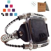 Smatiful Versa Bling Bands with Pin (Not Include Metal Frame) for Womens and Girls, Adjustable Accessory Thin Genuine Leather Exercise Watch Band Compatible with for Fitbit Versa, Black and White