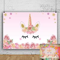 Leowefowa Vinyl 7X5FT Unicorn Backdrop Happy Birthday Twinkle Stars Pink Rose Flowers Cartoon Photography Background Baby Shower Infant Toddlers Girls Photo Studio Props
