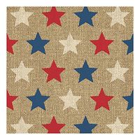 Graphique Burlap Stars Party Napkins - 20 Soft Triple-Ply Tissue Napkins With Red, White, and Blue Stars on Brown Burlap, 5" x 5"