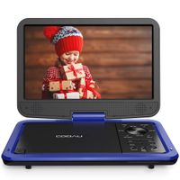 COOAU 12.5" Portable DVD Player with HD Swivel Screen, 5 Hours Built-in Rechargeable Battery, Region Free, Support USB/SD Card, 3.5mm Audio Jack, Remote Control, Resume Playback, Blue