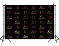Sensfun Sweet 16 Sixteen Birthday Backdrop Girls Pink Gold Black Party Banner Decorations 7x5ft Step and repeat Vinyl Photography Background Table Photo Booth Props