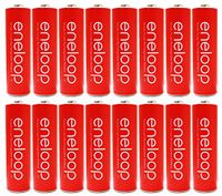 Eneloop Panasonic AA NiMH Pre-Charged Rechargeable Batteries with Holder, 16 Pack, Red