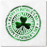 Happy St. Patrick's Day Coin Pack 50 Napkins White - Green Foil Cocktail