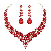 Youfir Bridal Austrian Crystal Necklace and Earrings Jewelry Set Gifts fit with Wedding Dress(Red)