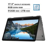 Dell Inspiron 7773 17.3 Inch FHD 2-in-1 Touchscreen Laptop (Intel Quad Core i7-8550U up to 4.0 GHz, 8GB RAM, 512GB SSD (Boot) + 2TB HDD, GeForce MX150 2GB, Backlit Keyboard, Win 10) (Renewed)