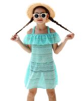 iDrawl Girls Off Shoulder Cover Up for Swimming, Ruffle Knee Lenth Beach Cover-up Green
