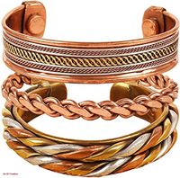 Art of Creation Tibetan Pure Copper Magnetic Bracelets Set of 3 | India Pattern Adjustable Healing Therapy Handmade Spiritual Yoga Jewelry for Unisex