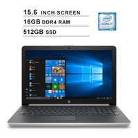 HP 2019 Newest 15.6 Inch HD Laptop (Intel Quad Core i7-8550U up to 4.0 GHz, 16GB RAM, 512GB SSD, Intel HD Graphics 620, WiFi, Bluetooth, DVD, HDMI, Windows 10 Home) (Silver)