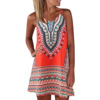 Xavigio_Women Dresses Women's Summer Bohemian Floral Print Strap Sleeveless Casual A-Line Mini Maxi Sundress Orange