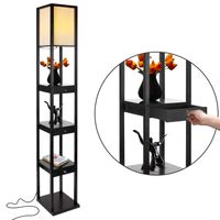 Brightech Maxwell Drawer Edition - Shelf & LED Floor Lamp Combination - Narrow Nightstand with Light Attached - Tower End or Side Table for Office & Bedroom - Black