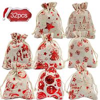 Christmas Burlap Gift Sacks with Drawstring - 8 Designs Small Christmas Linen Drawstring Bags Xmas Hessian Burlap Pouches Bags for Wedding Favors, Party, DIY Craft and Christmas(Random Pattern)
