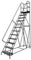 Tri-Arc KDSR112246-D2 12-Step 20" Deep Top Steel Rolling Industrial & Warehouse Ladder with Handrails, 24" Wide Perforated Tread
