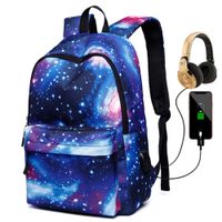 Deumy Large Capacity Galaxy Backpack School Bag Laptop Backpack with USB Charging Port, Unisex Fashion Rucksack Anti-Theft Travel Bag College Bookbag