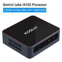 KODLIX GK45 Mini PC Intel Gemini Lake Celeron J4105 Mini Computer, 4GB RAM+128GB NVMe SSD, DIY SSD&HDD, 4K@60Hz HDMI/Mini DP/USB-C Output, 2X Ethernet Port, Support Windows 10 Pro and Auto Power On