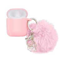 Silicone Protective Case For Airpods - Migugu Drop Proof Air Pods Protective Case Cover Silicone Skin for Apple Airpods 2 & 1 Charging Case, Cute Fur Ball Airpod Keychain/Strap (Pink)
