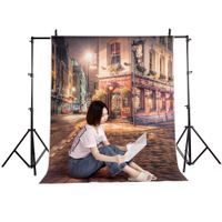 5x7FT City Night Street Backdrop City Road Scene Backdrops for Photography Shining Road Lamps Archiculture Brick Floor Photo Background Lover Adults Portrait Studio Props