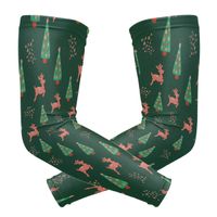 Fashion Sports Arm Supports Christmas Green Trees Pink Reindeer Basketball Shooter Sleeves Sunscreen Cuff Stretched Fabric for Football, Volleyball, Baseball Protection, Youth & Adult Sizes(1 Pair)