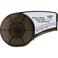 M21-500-499-TB Cartridge with Ribbon, High Adhesion Nylon Label Tape, Black on White Nylon Cloth Film Compatible with BMP21-PLUS/ID PAL BMP21-LAB/LABPAL Portable Label Printer-16' Length 0.5" Width