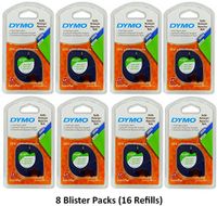 Dymo 10697 Self-Adhesive White Paper Labeling Tape for LetraTag (LT) Label Makers; 8 Blister Packs (16 Refills); Each Blister Pack contains Two 1/2" Wide x 13ft Long (12mm x 4m) Refill Rolls