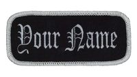 Name Patch Uniform Work Shirt Personalized Embroidered Silver Border with Black. Hook Fastener.