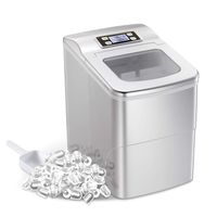 AGLUCKY Countertop Ice Maker Machine,Portable Automatic Ice Maker,Ice Cubes Ready in 6 Mins,/1.5lbs Ice Storage,26lbs/24h,Ice Scoop and Basket,See-through Lid,LCD Display,Self-clean Function,silvery