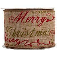 JAM Paper® Wire Edged Ribbon - 2 1/2" x 10 yards - Natural Brown Merry Christmas - Sold Individually