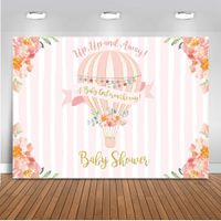 Mehofoto Up Up And Away Baby Shower Backdrop Hot Air Balloon Photography Background 7x5ft Vinyl Pink Hot Air Balloon Baby Shower Party Banner Backdrops