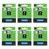 Oulei Compatible Dymo Label Tape D1 45013 45010, Replacement for Dymo LabelManager 160 280 360, 1/2 Inch x 23 Feet Black on White/Clear Tapes, 6 Cartridges