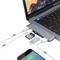 Rcsbtd USB Type-C Series USB HUB 6 in 1 Multi-Function Aluminium Alloy 5Gbps Transfer Rate Dual USB-C/Type-C HUB Adapter with 2 USB 3.0 Ports & 2 USB-C/Type-C Ports & SD Card Slot & TF Card Slot f