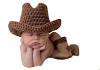 Memorz Newborn Infant Girl Boy Baby Handmade Crochet Knitted Costume Lovely Cowboy Clothes Photography Cap Hat Photo Prop (Coffee)