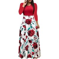 Chaofanjiancai Elegant Women's Maxi Dress Floral Printed Summer Short Sleeves Casual O-Neck Long Maxi Dress (XL, Red Maxi Dress)