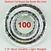 100 UNIVERSAL Round Aluminum Foil Gas Burner Bib Liners Covers Disposal Round 100