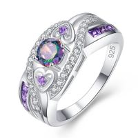 Veunora 925 Sterling Silver Created 5x5mm Rainbow Topaz and Amethyst Filled Twisted Ring Band for Women Size 12