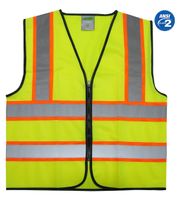GripGlo Reflective Safety Vest, Bright Neon Color with 2 Inch Reflective Strips - Orange Trim - Zipper Front, Large