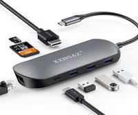 XXBSAZ USB C Hub 8 in 1 Adapter with HDMI, Type C PD Charging, 3 USB 3.0 Ports, Ethernet, SD TF Card Reader, for MacBook/Pro/Air, iPad Pro, USB C Devices, Grey