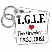 3dRose TGIF This Grandma is Fabulous, Red - Key Chains, 2.25 x 2.25 inches, set of 2 (kc_202946_1)