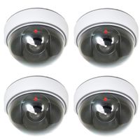 Dummy Dome Security Surveillance Camera - 4 Packs Fake Waterproof Outdoor Indoor Hemisphere Type Camera Equipment With Red Flashing LED Light（White）