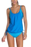 Dokotoo Womens Stripes Lined Up Double Up Tankini Top Bikini Swimwear,(US 18-20)XXL,Blue
