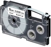 Casio EZ Label Printer XR-6X1, self-Adhesive Scroll, 6 mm x 8m, Black on Transparent