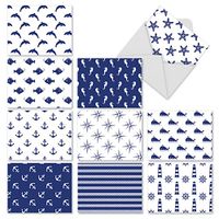 10 Nautical Ocean Note Cards with Envelopes 4 x 5.12 inch, Blank 'Oceano-Graphix' Greeting Cards for All Occasions, Assorted Stationery Set for Weddings, Baby Showers, Birthdays - NobleWorks M3077