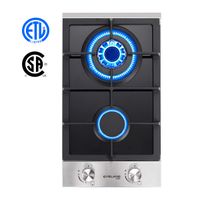 12" Gas Cooktop, GASLAND Chef GH30BF 2 Burners Built-in Gas Hob, 12 Inch Black Tempered Glass Propane Natural Gas Stovetop, LPG/NG Convertible Gas Range, Gas Cooker with Thermocouple Protection