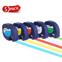 Dymo Letratag Refills, Chiphell Multi-Color Plastic Label Tape Set, Compatible with Dymo Label Maker LT-100H LT-100T LT-QX50, 12mm x 4m (1/2 Inch x 13 Feet), 5-Pack
